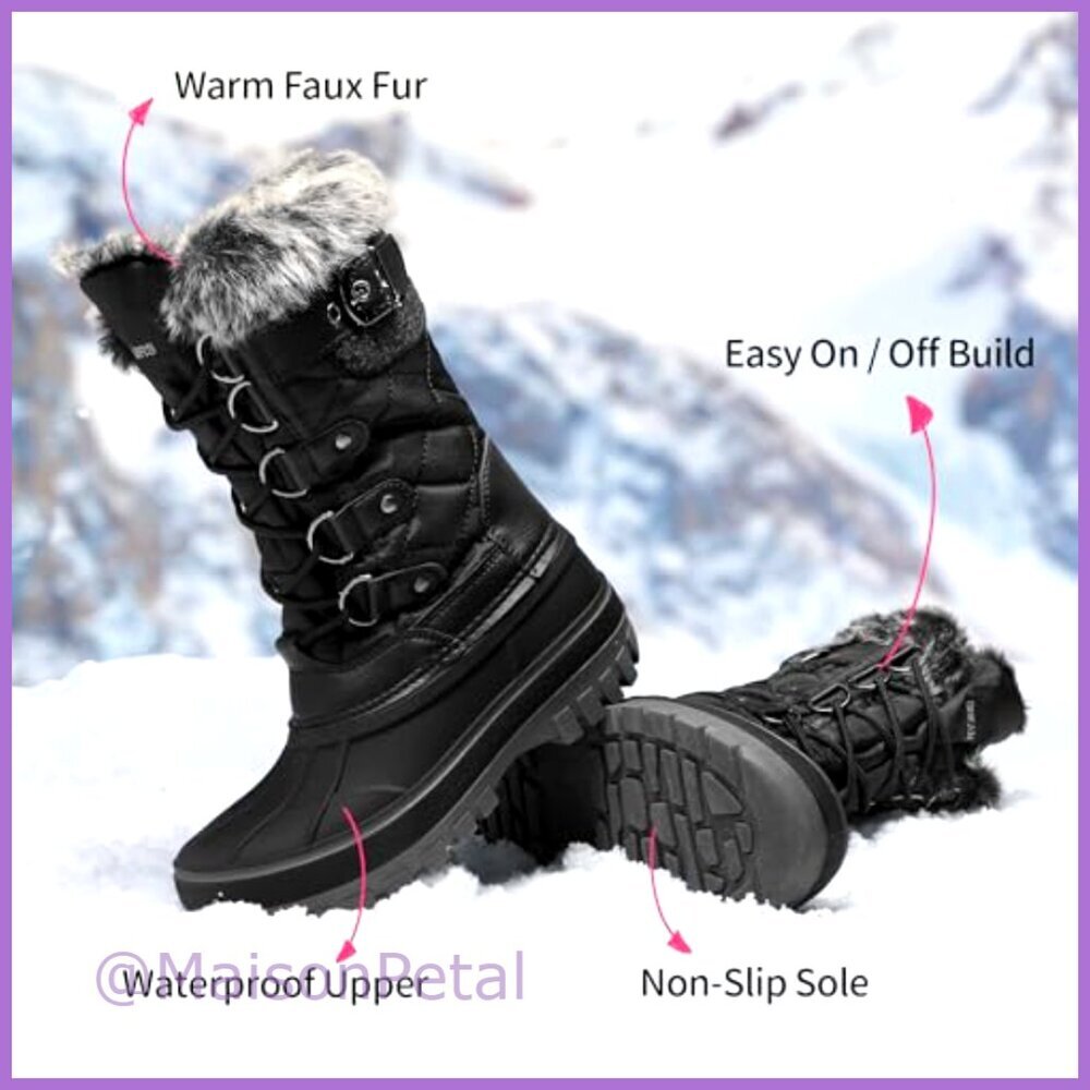 Water-Resistant Snow Boots with Faux Fur Lining, Anti-Slip Outsole, Zip Closure - Picture 6 of 7